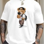 Men's Cartoon Teddy Bear Print Graphic Design Crew Neck T-shirt - Casual and Comfy Summer Tee for Daily Wear and Vacation Resorts