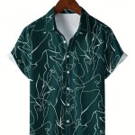 Men's Shirt Top, Abstract Pattern Camp Collar Bowling Shirts Short Sleeves Closure Summer Hawaiian Shirt Male Casual Button Up Shirt For Daily Vacation Resorts Beach Shirts For Men