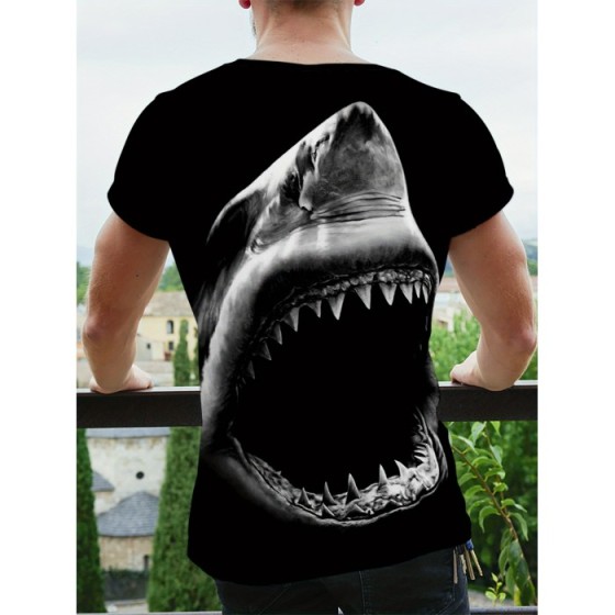 Men's Shark Print Graphic Design Active T-shirt - Casual and Comfy Tee for Summer, Gym, and Running