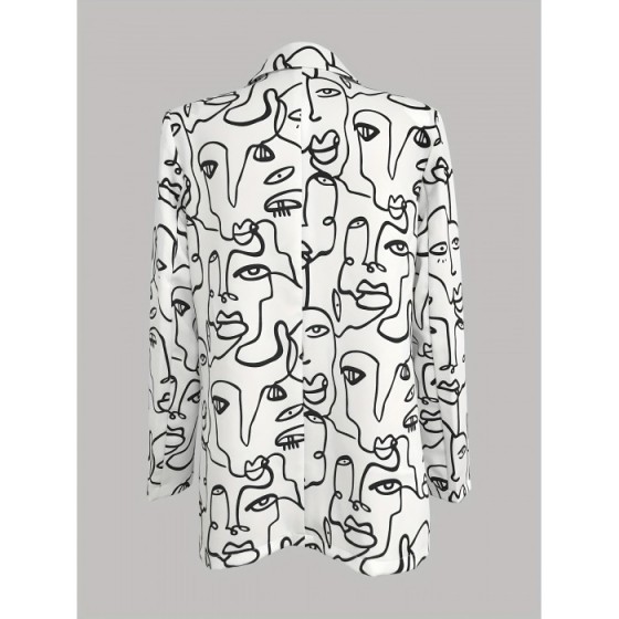 Women's Casual Long Sleeve Double Breasted Blazer for Office and Work - Graphic Print