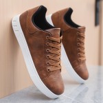 Men's PU Leather Lace-up Skateboard Shoes, Trendy Comfortable Lightweight Non-slip Outdoor Shoes Walking Jogging Sneakers