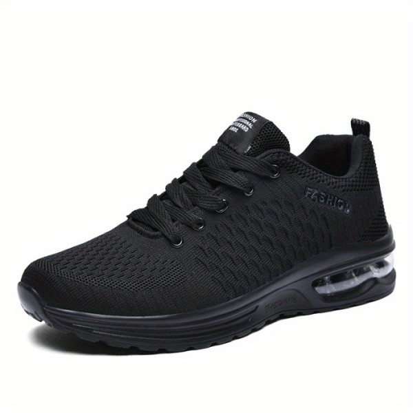 Men's Air Cushion Shock Absorption Knitted Lightweight Breathable Lace Up Athletic Shoes For Outdoor Running Walking