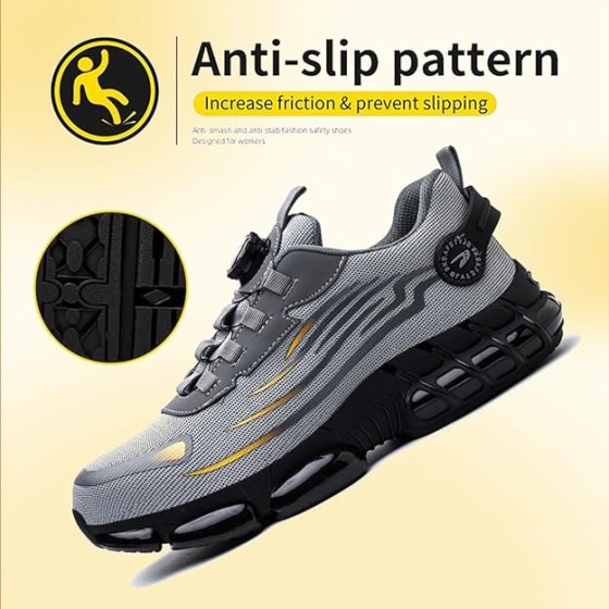 Steel Toe Shoes for Men Women Safety Work Shoes with Cushioned Sole Lightweight Breathable Slip-on Safety Sneakers Industrial Construction Non-Slip Work Footwear
